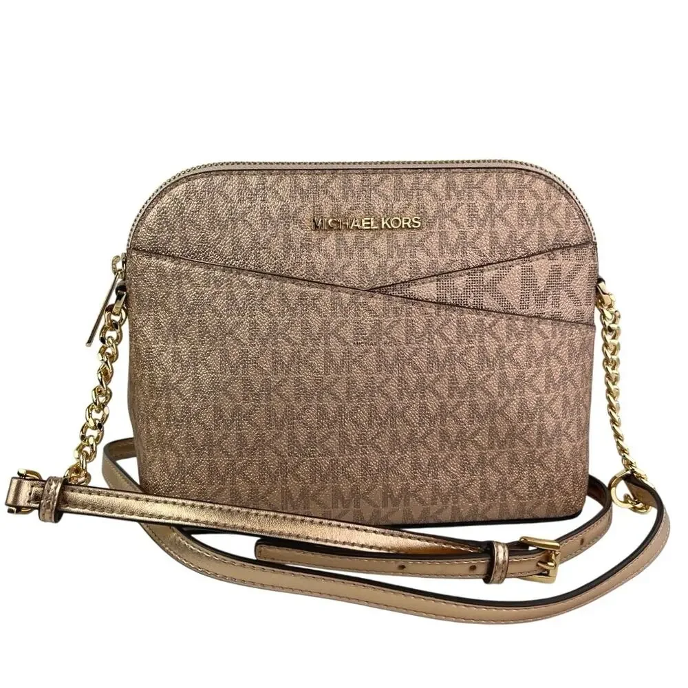 Michael Kors Tan Leather Jet Set Travel Dome Chain Crossbody Bag Handbag OS